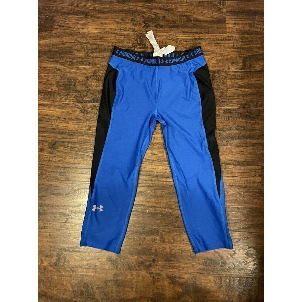 Under Armour Youth Heat Gear, Fitted Crop Leggings, Lg, Blue and Black - Picture 1 of 5